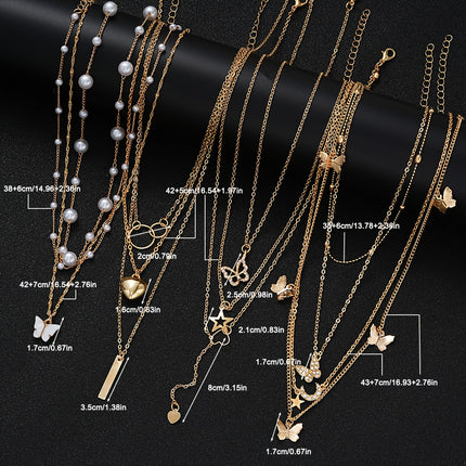 11pcs Faux Pearl & Rhinestone Necklace Set