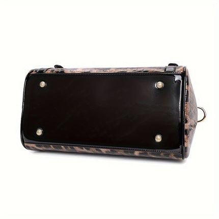 Leopard Crocodile Leather Satchel