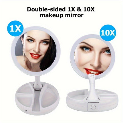 Foldable LED Vanity Mirror with Storage