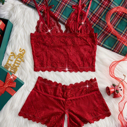 Sexy Floral Lace Christmas Lingerie Set