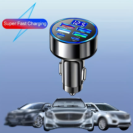6-in-1 Fast Car Charger with LED Display