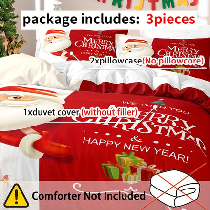 Christmas Santa Theme Duvet Cover Set - Festive & Cozy
