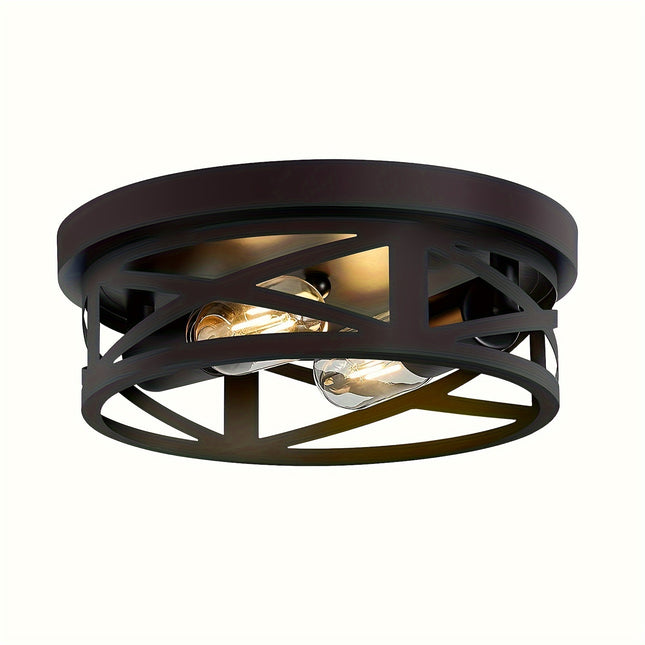 Modern Black Industrial Ceiling Light – 2-Light Flush Mount