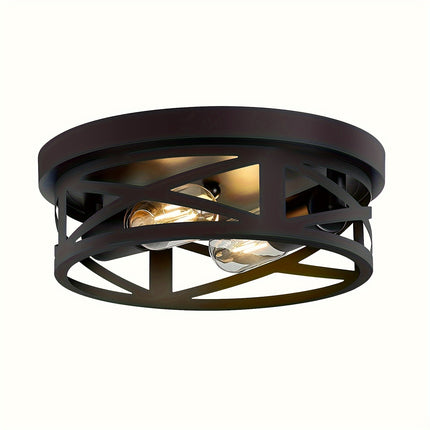 Modern Black Industrial Ceiling Light – 2-Light Flush Mount