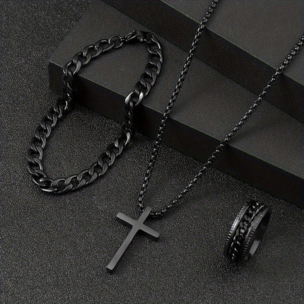 Men's Dark Cross Jewelry Set