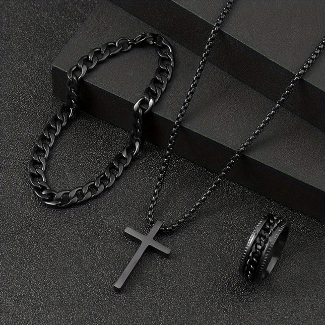 Men's Dark Cross Jewelry Set