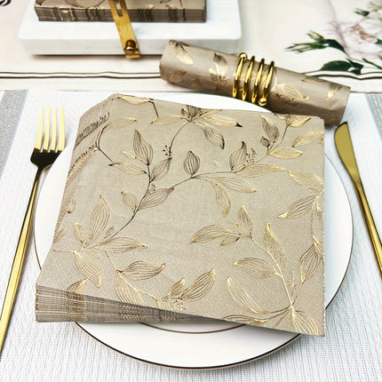 20pcs Golden Leaf Pattern Square Paper Napkins
