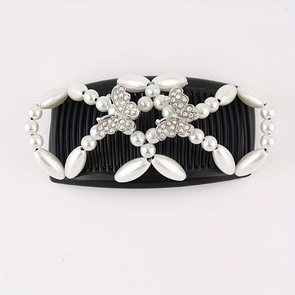 Women's Double-Sided Beaded Hair Comb – Elegant Ponytail Barrette