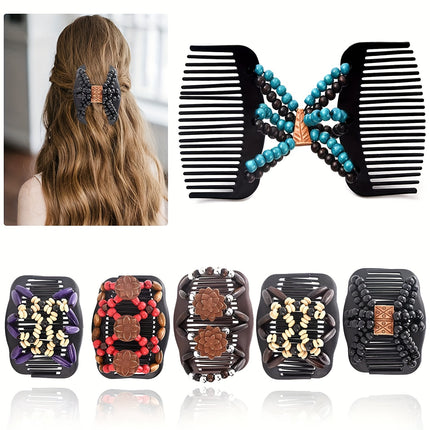 Wooden Beaded Double Hair Comb