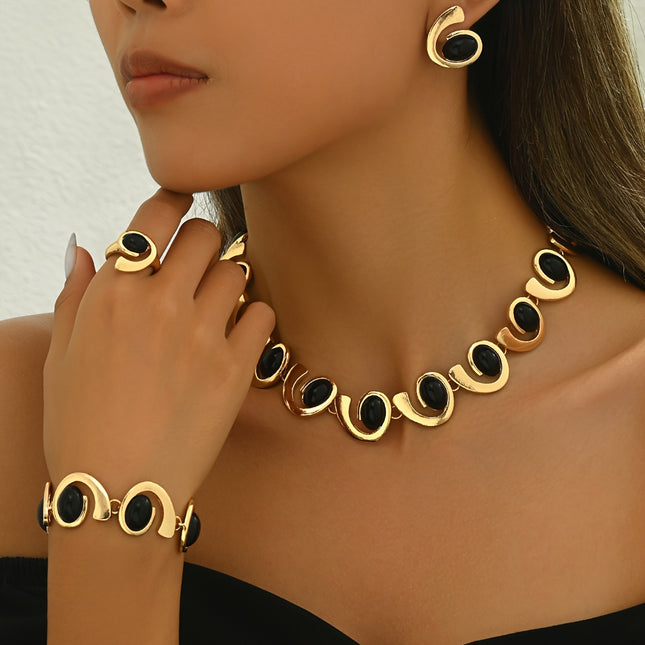 Elegant Black Geometric Spiral Jewelry Set