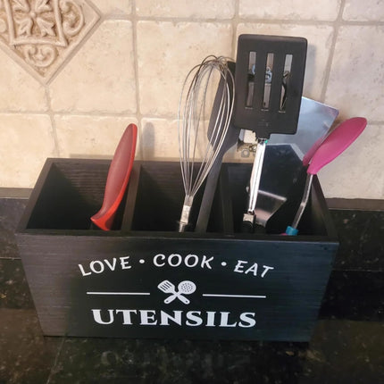 Wooden Utensil Holder with Grids