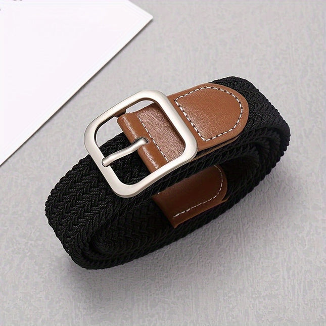 Elastic Braided Belt with Square Buckle