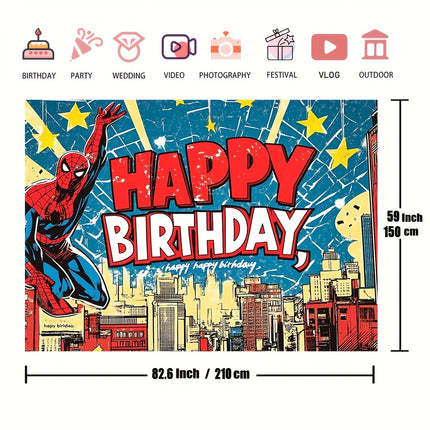 1pc Spider-Themed Polyester Happy Birthday Backdrop