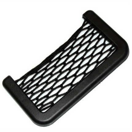 Adjustable Car Storage Net Pocket - Sleek Black, Easy Install for Phone & Cards