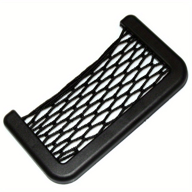 Adjustable Car Storage Net Pocket - Sleek Black, Easy Install for Phone & Cards