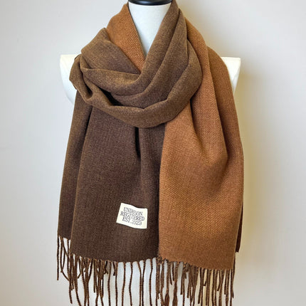 Double-Sided Two-Color Tassel Scarf