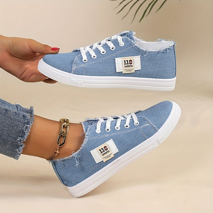 Solid Color Canvas Lace-Up Sneakers