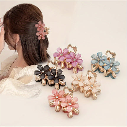 Elegant Crystal Flower Hair Claw – Stylish Alloy Shark Clip
