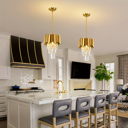 Golden 3-Tier Crystal Pendant Chandelier – Modern Elegance