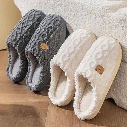Cozy Striped Bear Print Slippers