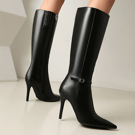 Elegant Black Stiletto Knee-High Boots