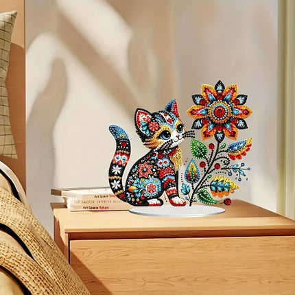 DIY Acrylic Diamond Art Kit - Cat & Flower