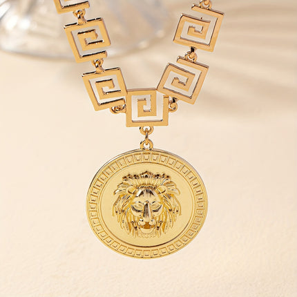 Geometric Lion Head Pendant Necklace