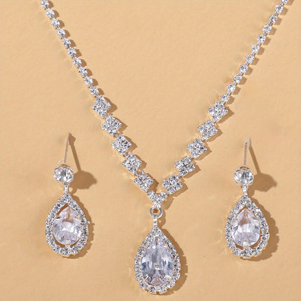Elegant Silver-Plated Zirconia Necklace & Earring Set for Women - Monti Bargains