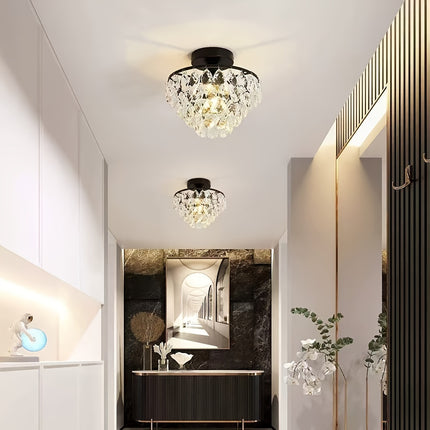 Elegant Golden Crystal Ceiling Light - E26 Flush Mount