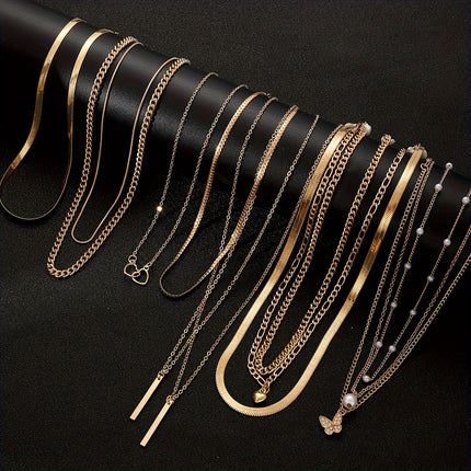 11pcs Elegant Multi-Layered Necklace Set