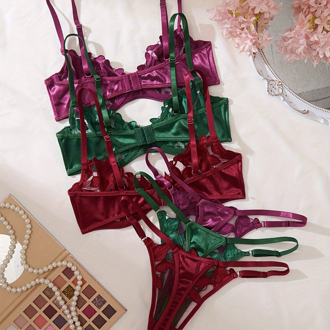 3-Piece Floral Embroidery Lingerie Set