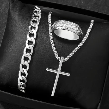 Men's Cross Faith Pendant Jewelry Set