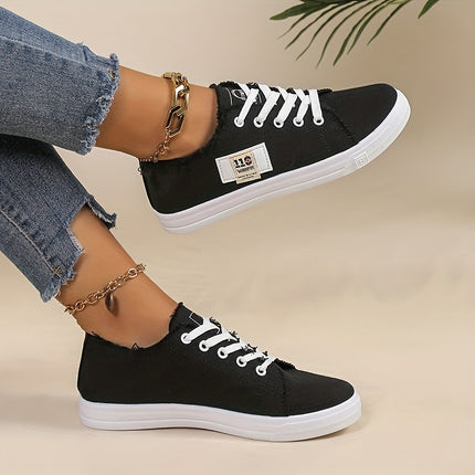 Solid Color Canvas Lace-Up Sneakers