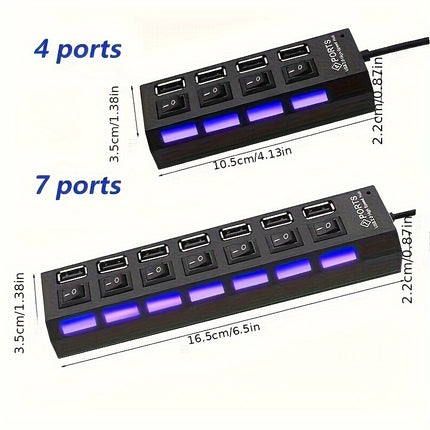 4-Port/7-Port USB Hub with Independent Switch – Universal Adapter - Monti Bargains
