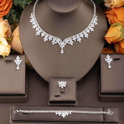 Elegant Leaf-Cubic Zirconia Jewelry Set