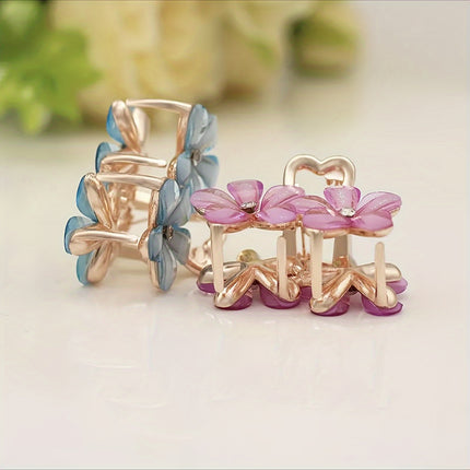 Elegant Crystal Flower Hair Claw – Stylish Alloy Shark Clip