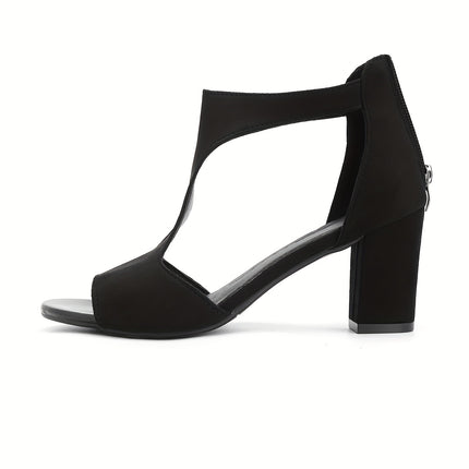 Stylish Chunky-Heeled Black Sandals