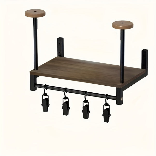 Wooden Motorcycle Helmet Wall Rack with Shelf & Gear Hook