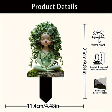Whimsical Green Leaf Fairy Garden Stake