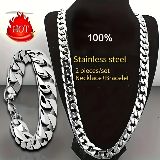 2pcs Men's 7mm Cuban Chain Set
