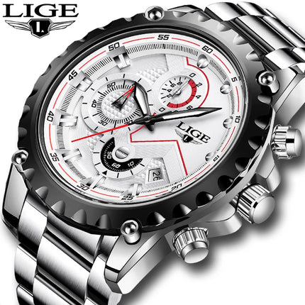 LIGE Silver Chronograph Business Watch