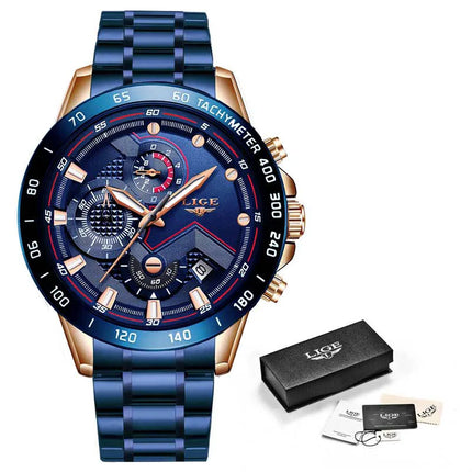 LIGE 2025 Stainless Steel Chronograph