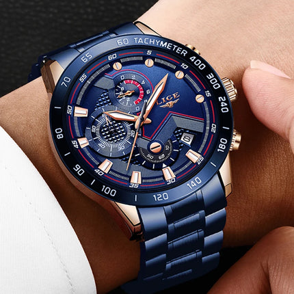 LIGE 2025 Stainless Steel Chronograph