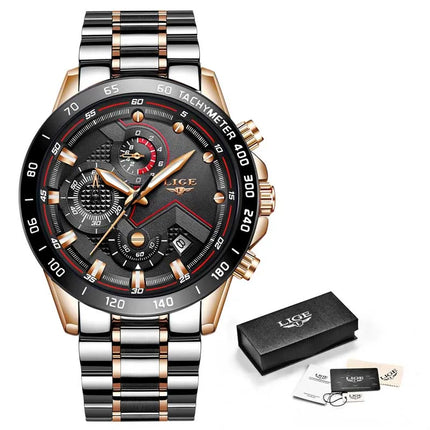 LIGE 2025 Stainless Steel Chronograph