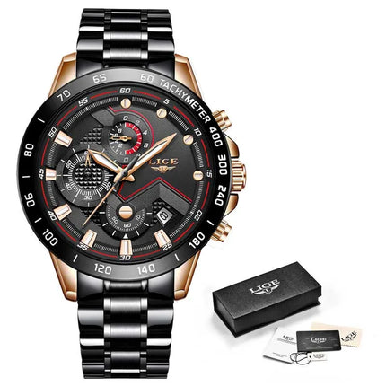 LIGE 2025 Stainless Steel Chronograph