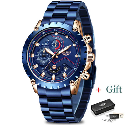 LIGE Silver Chronograph Business Watch