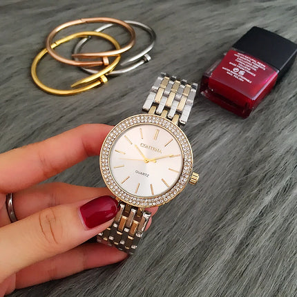 CONTENA Luxury Silver Rhinestone Watch