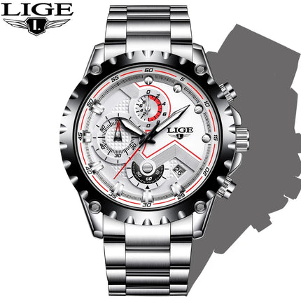 LIGE Silver Chronograph Business Watch