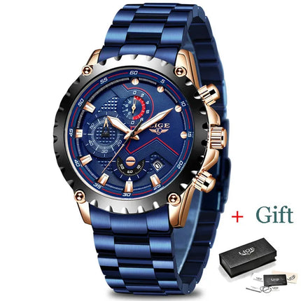LIGE Silver Chronograph Business Watch