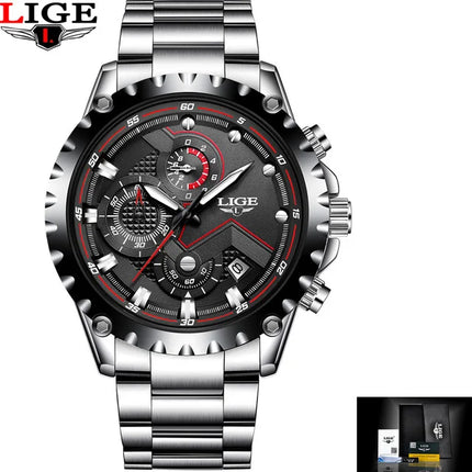 LIGE Silver Chronograph Business Watch